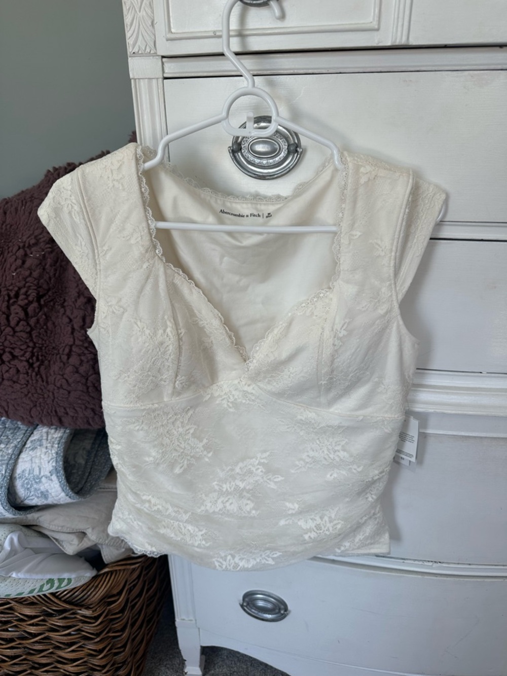 Abercrombie & Fitch Ivory Lace Cap-Sleeve Camisole